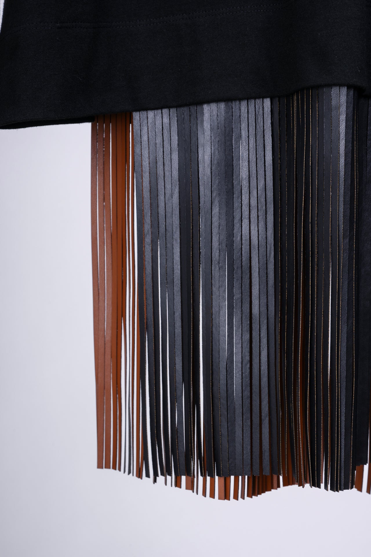 Cotton Jersey Hem Leather Fringe Long Tee