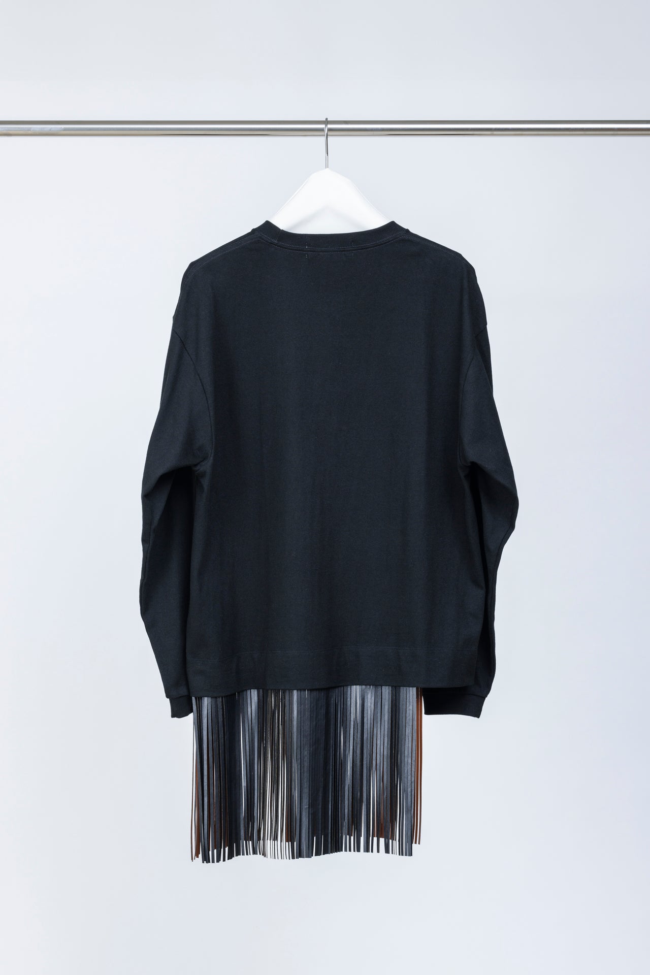 Cotton Jersey Hem Leather Fringe Long Tee