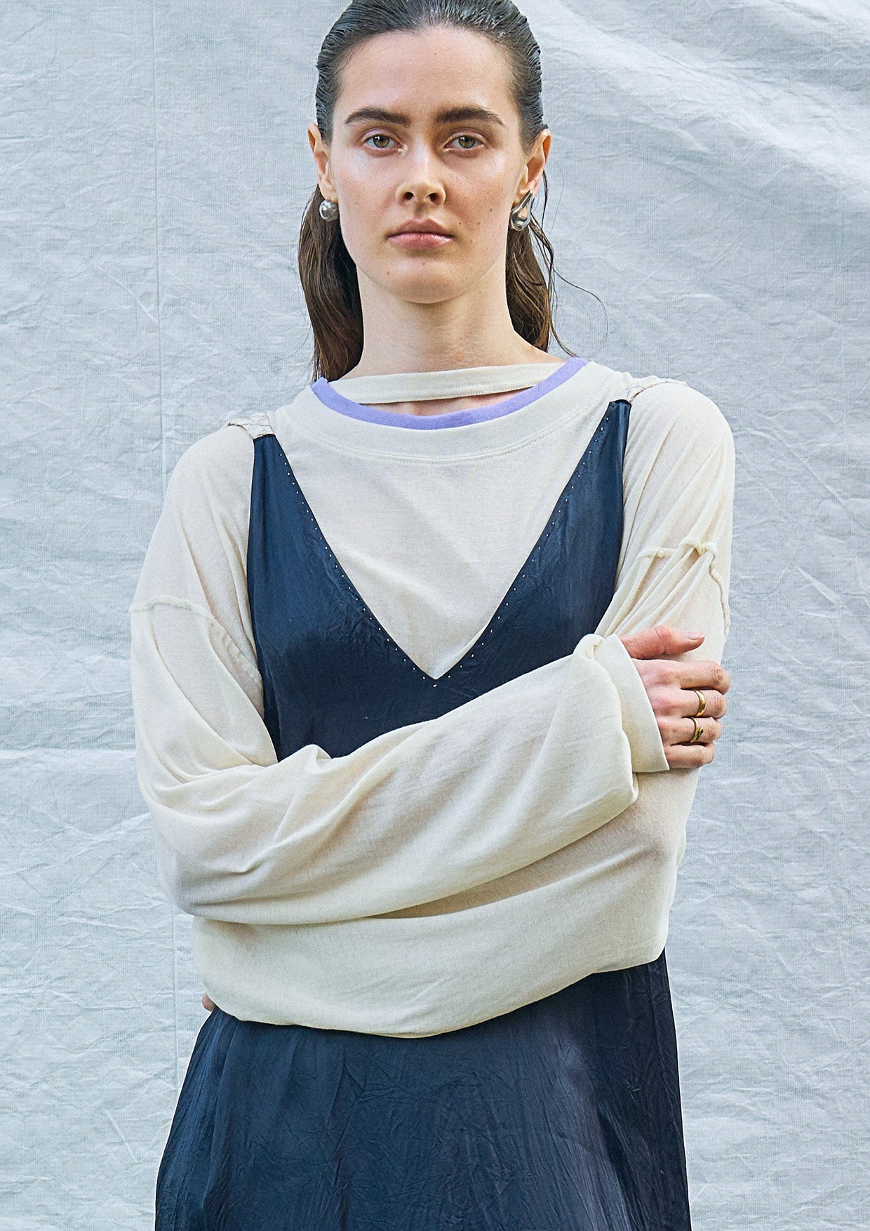 Double Rib Collar Long T-shirt