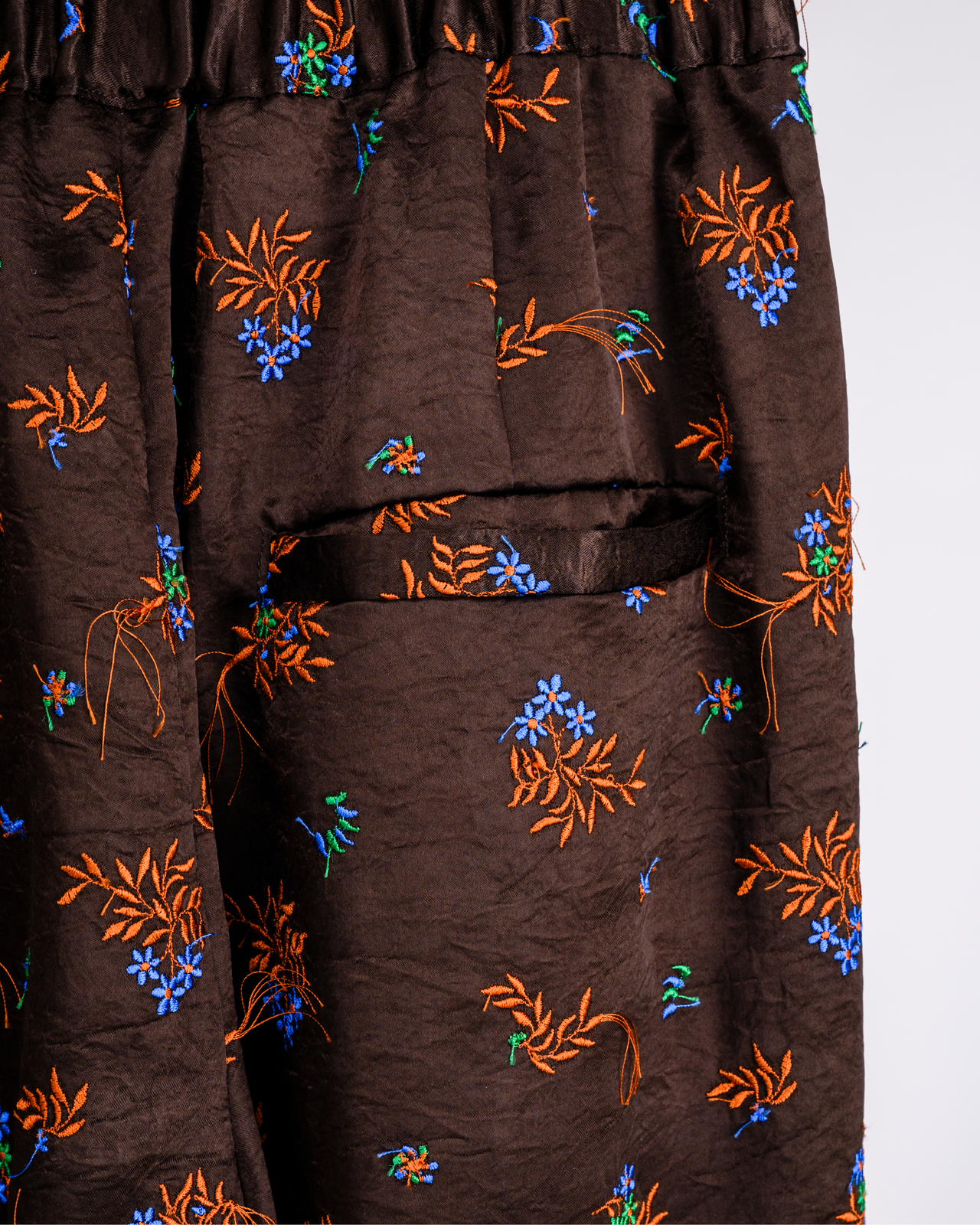 Plant Fringe Embroidery Acetate Fabric Pants