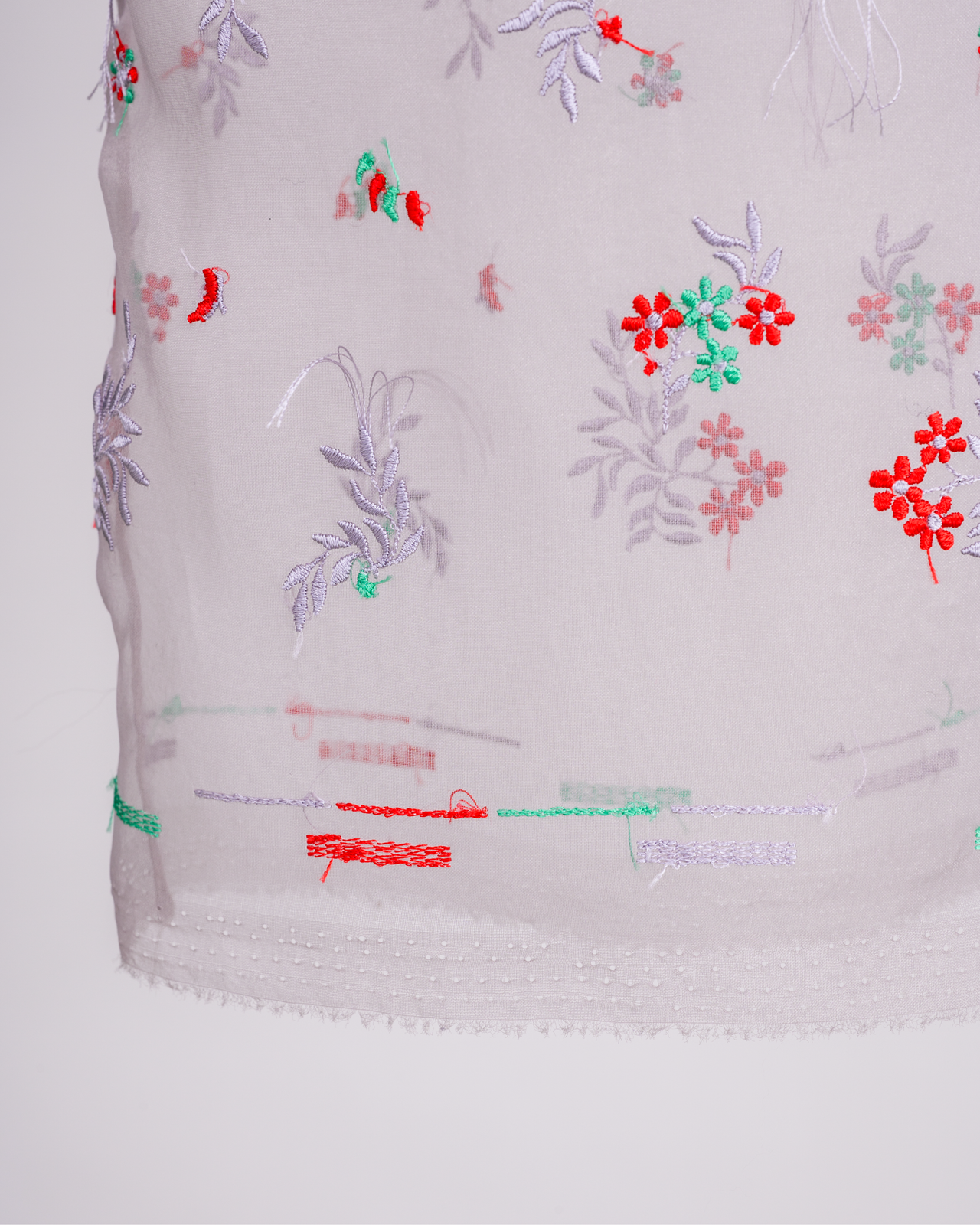 Plant Fringe Embroidery Organdy Fabric Layered Skirt