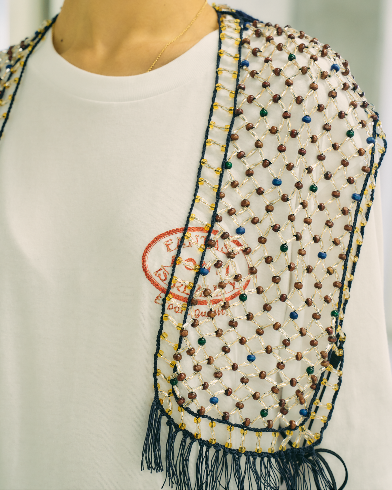 Candle Beads/Woody Beads And Knit Combination Vest