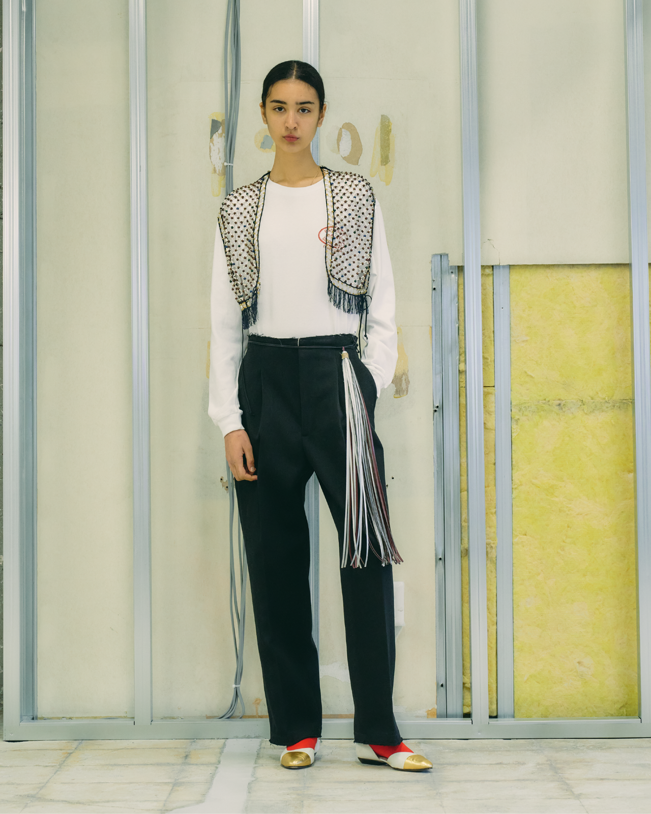 Candle Beads/Woody Beads And Knit Combination Vest