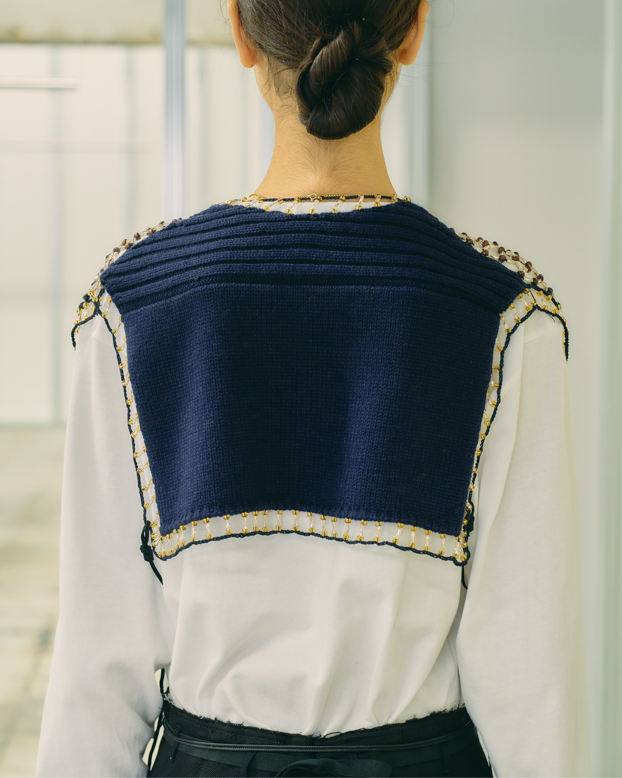 Candle Beads/Woody Beads And Knit Combination Vest