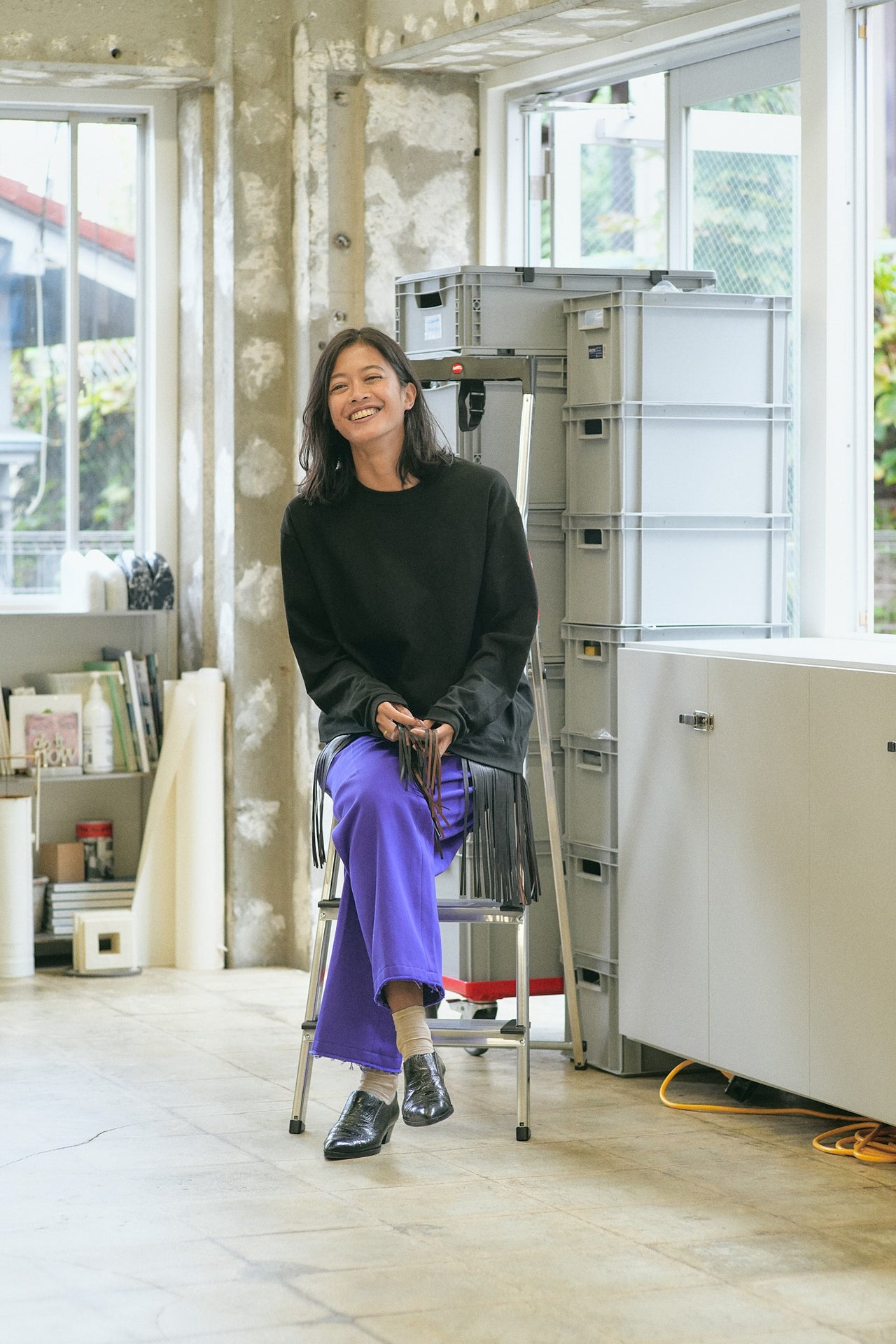 Cotton Jersey Hem Leather Fringe Long Tee