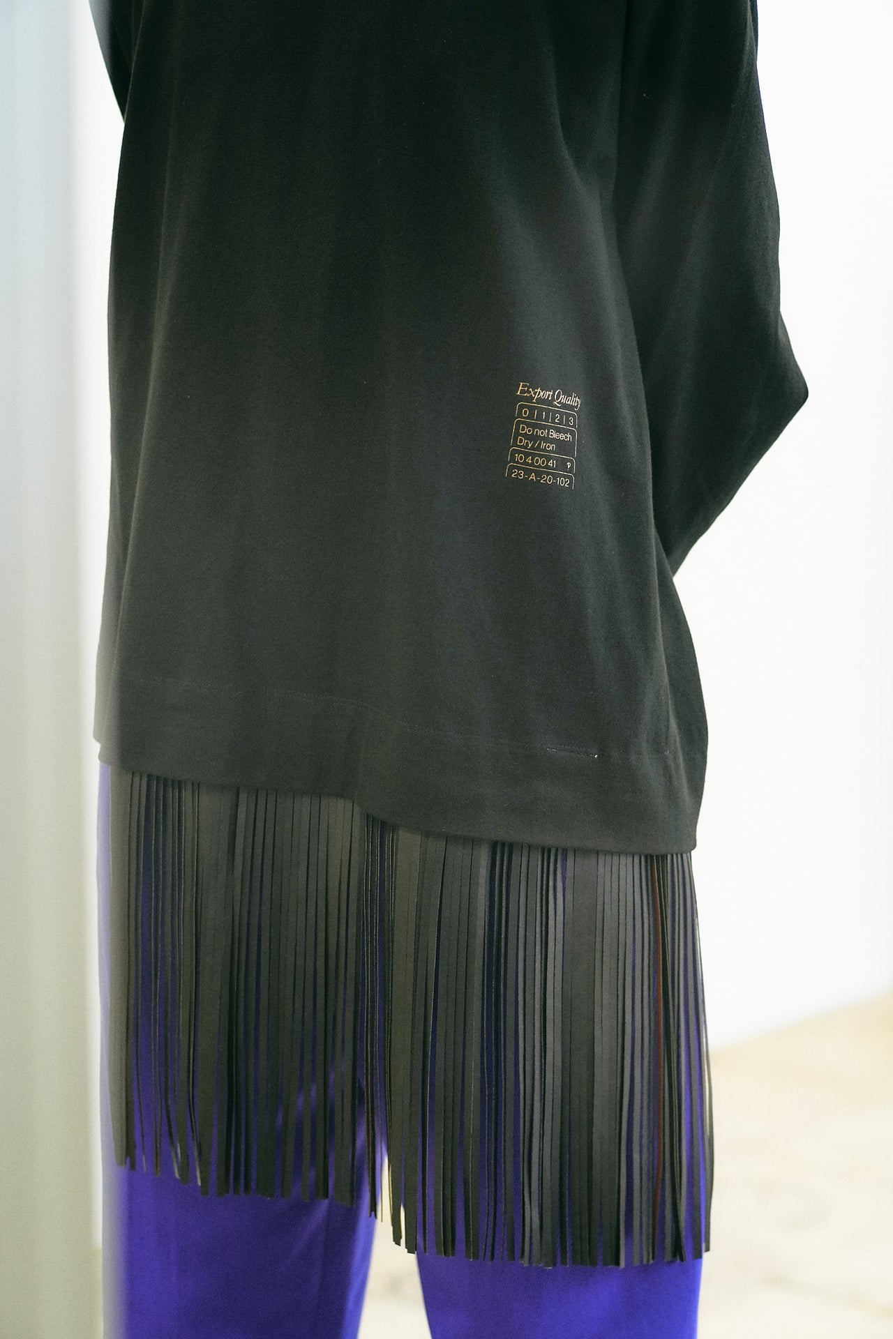 Cotton Jersey Hem Leather Fringe Long Tee