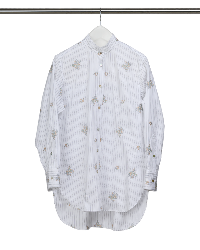 Flower Embroidery Striped Fabric Shirt