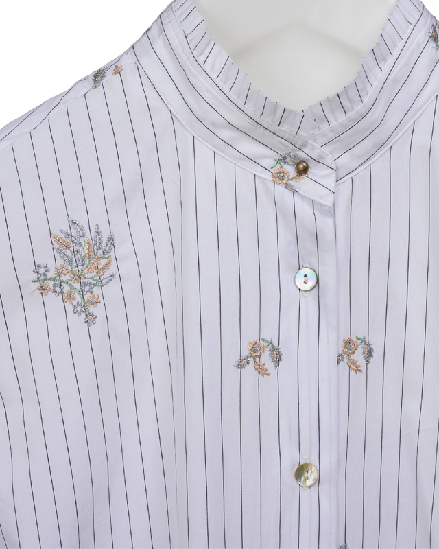 Flower Embroidery Striped Fabric Shirt