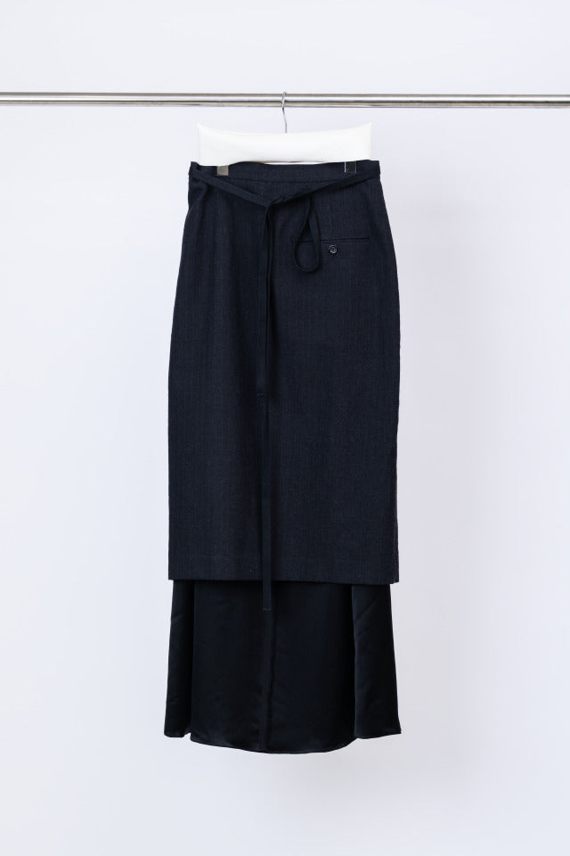 Worsted layered long wrap skirt
