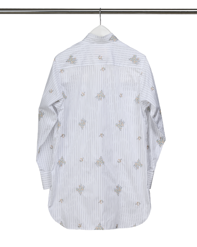 Flower Embroidery Striped Fabric Shirt